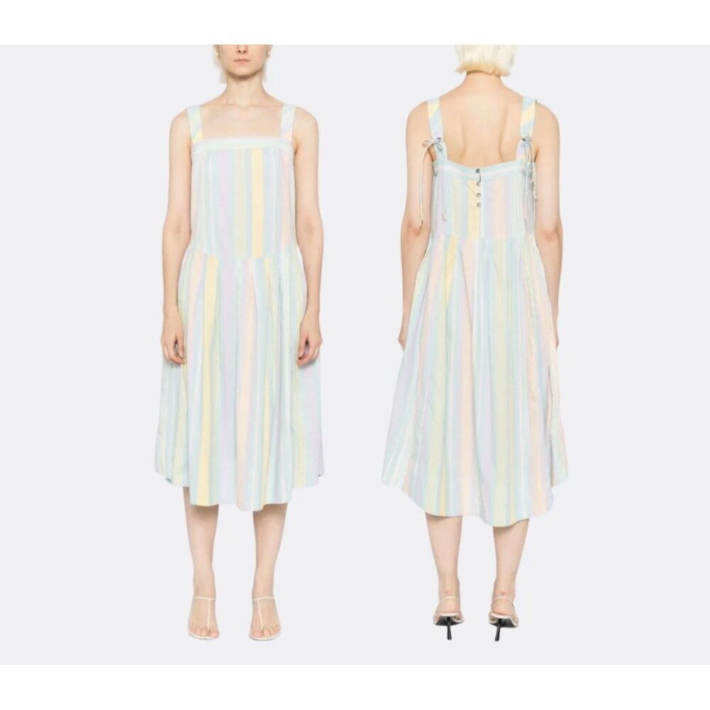 Free People Primavera Pastel Combo Stripe Midi Dress Cotton Size M Casual Travel - Picture 9 of 9